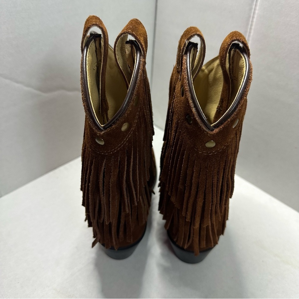 Shyanne Double Fringe Suede Western Cowboy Boots Brown Youth 11 Rodeo Festival - Picture 5 of 9